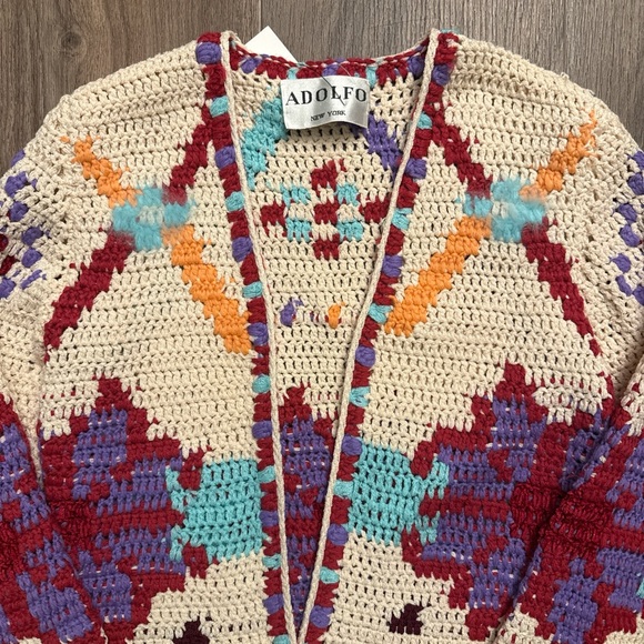 Adolfo Colorful Crochet Cardigan Sweater - Picture 2 of 8